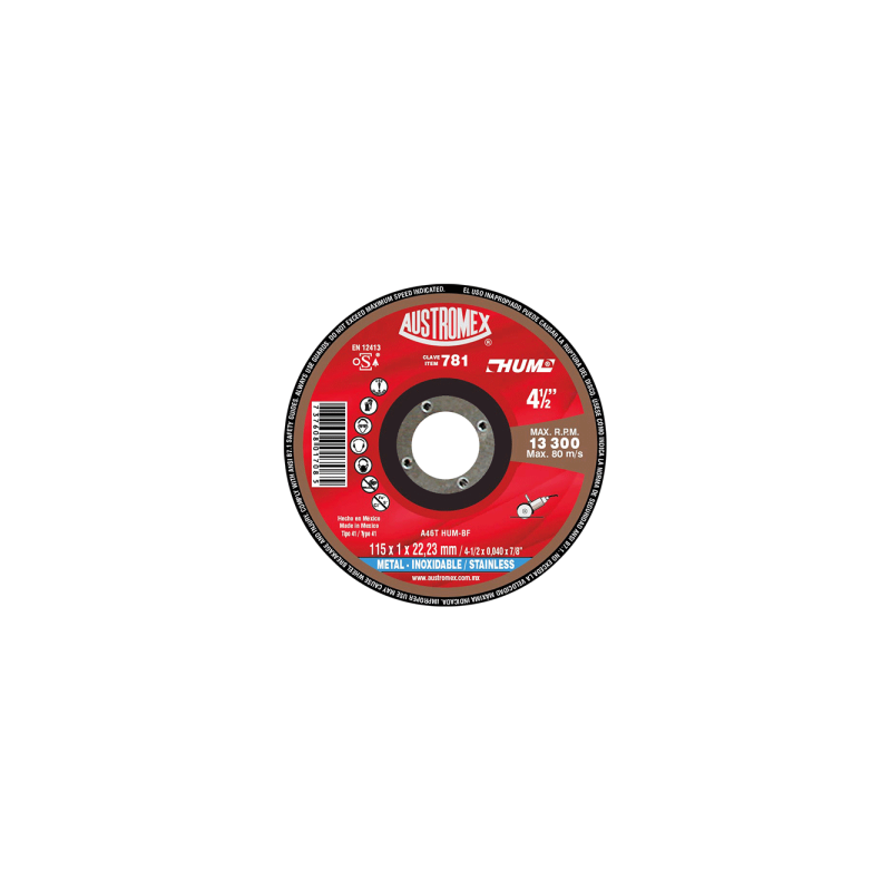 DISCO C-781 CTE. METAL 4 1/2″ 115X1X22.23 “HUM” AUSTROMEX